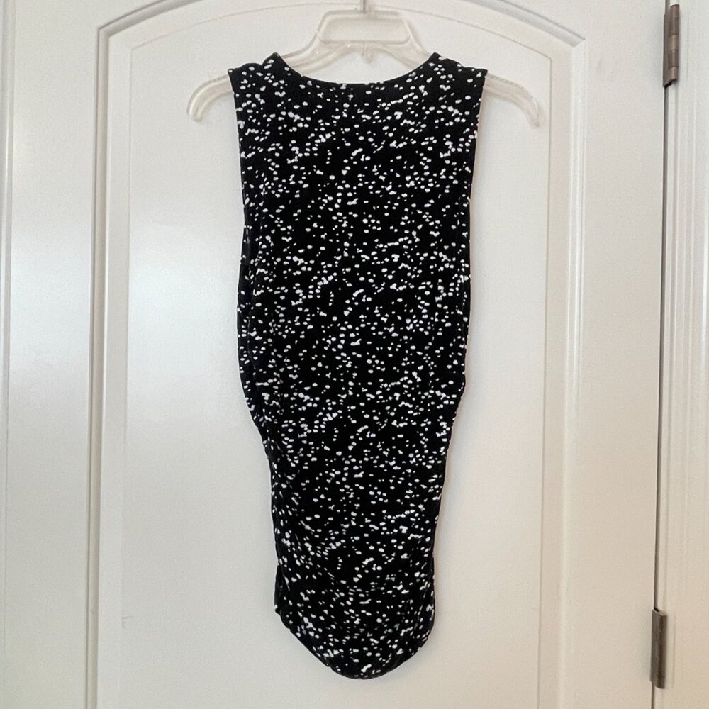 Michael Kors Small Knit Top Ruching V Neck Tie Sleeveless Black White Blouse MK - Picture 4 of 6